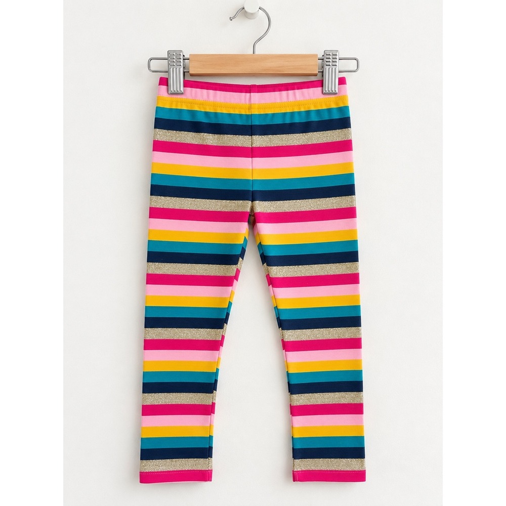 Isaac Mizrahi Kids Rainbow Glitter Stripe Leggings Pink Yellow Teal Size 5/6 NWT